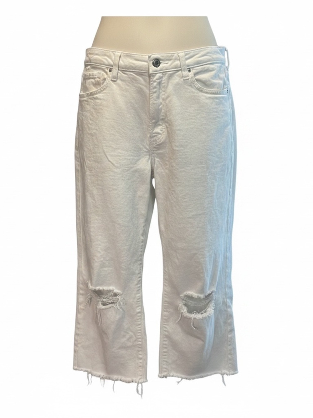 White Distressed Straight Leg Jeans Raw Hem Coastal Summer - Picture 3 of 3